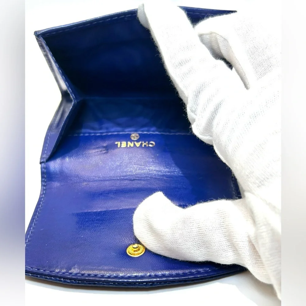 Chanel Blue Cavier Leather Card Wallet with Quilted Logo